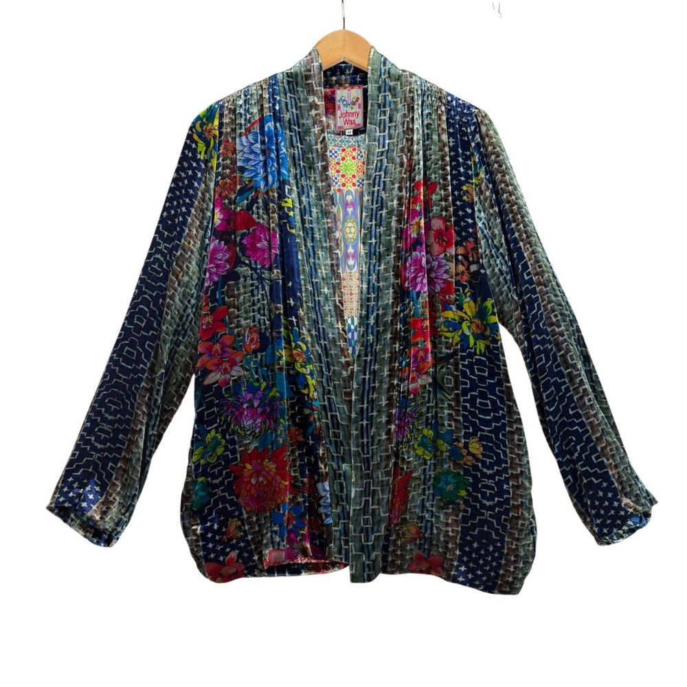 Johnny Was Velvet Patchwork One of a Kind Kimono Cardigan size Medium C83436